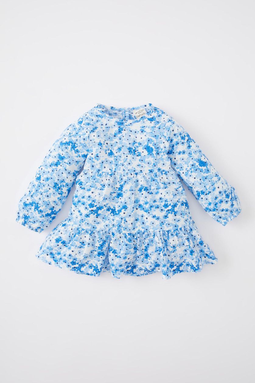 Малыши девочки Белый Платье с цветочным принтом с длинным рукавом гофрированная для малышей девочек