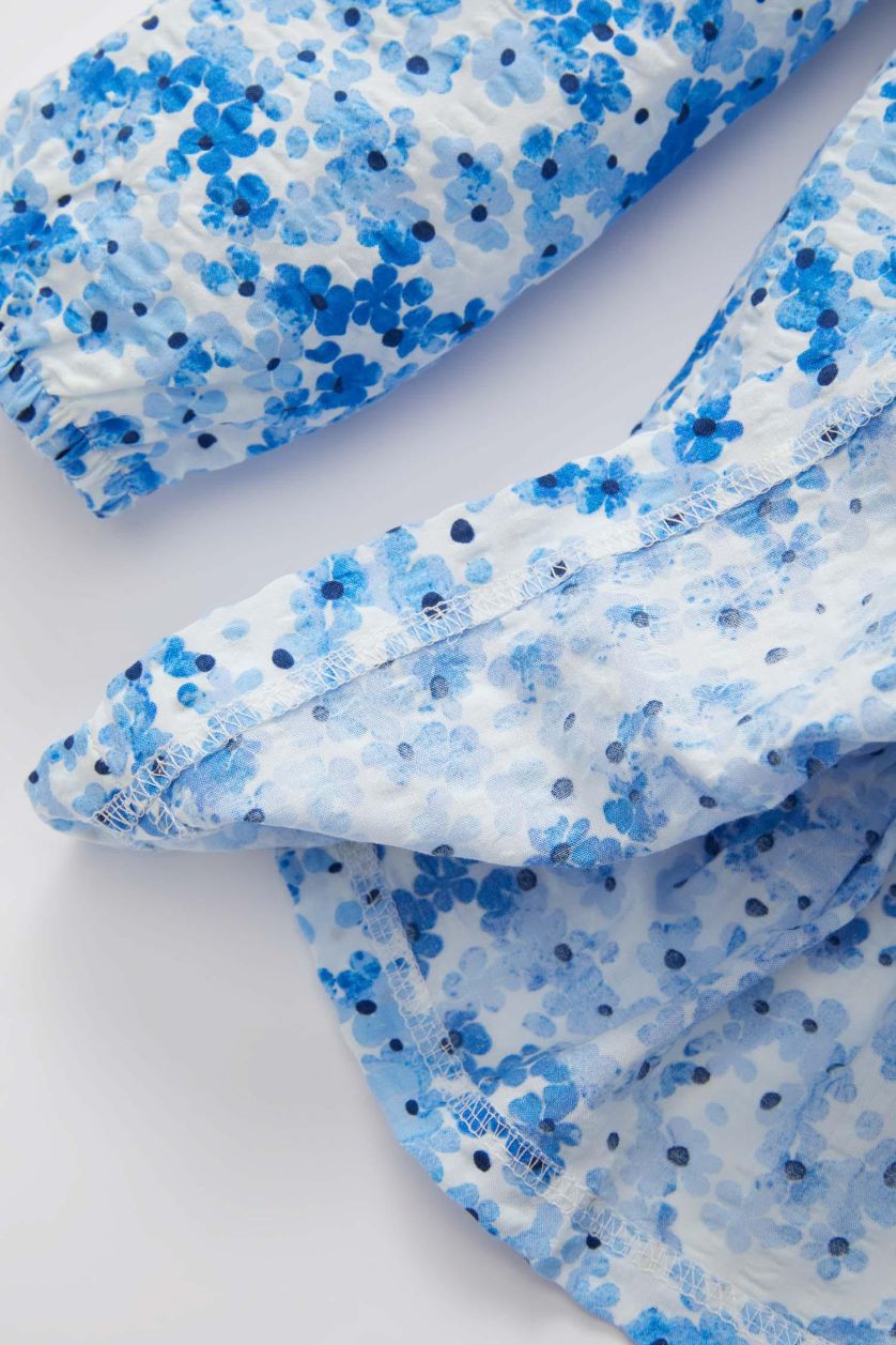 Малыши девочки Белый Платье с цветочным принтом с длинным рукавом гофрированная для малышей девочек