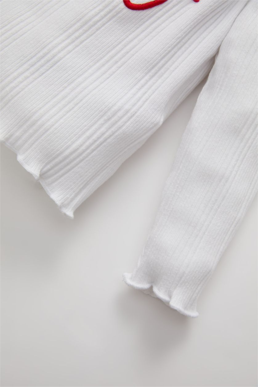 BABY GIRL Violet Beyaz Baby Girl Crew Neck Printed Ribbed Camisole T-Shirt