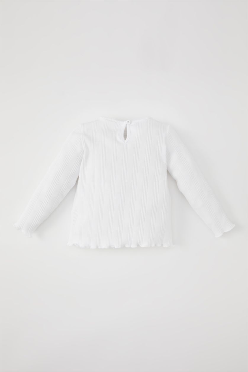 BABY GIRL Violet Beyaz Baby Girl Crew Neck Printed Ribbed Camisole T-Shirt