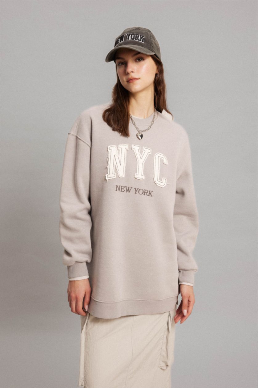 WOMAN Grey Regular Fit Crew Neck Sweatshirt Tunic