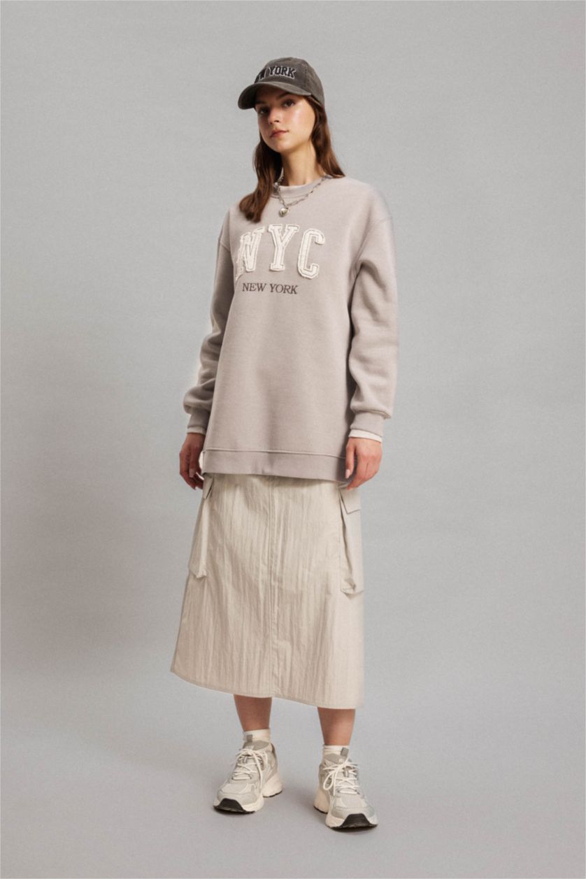 WOMAN Grey Regular Fit Crew Neck Sweatshirt Tunic