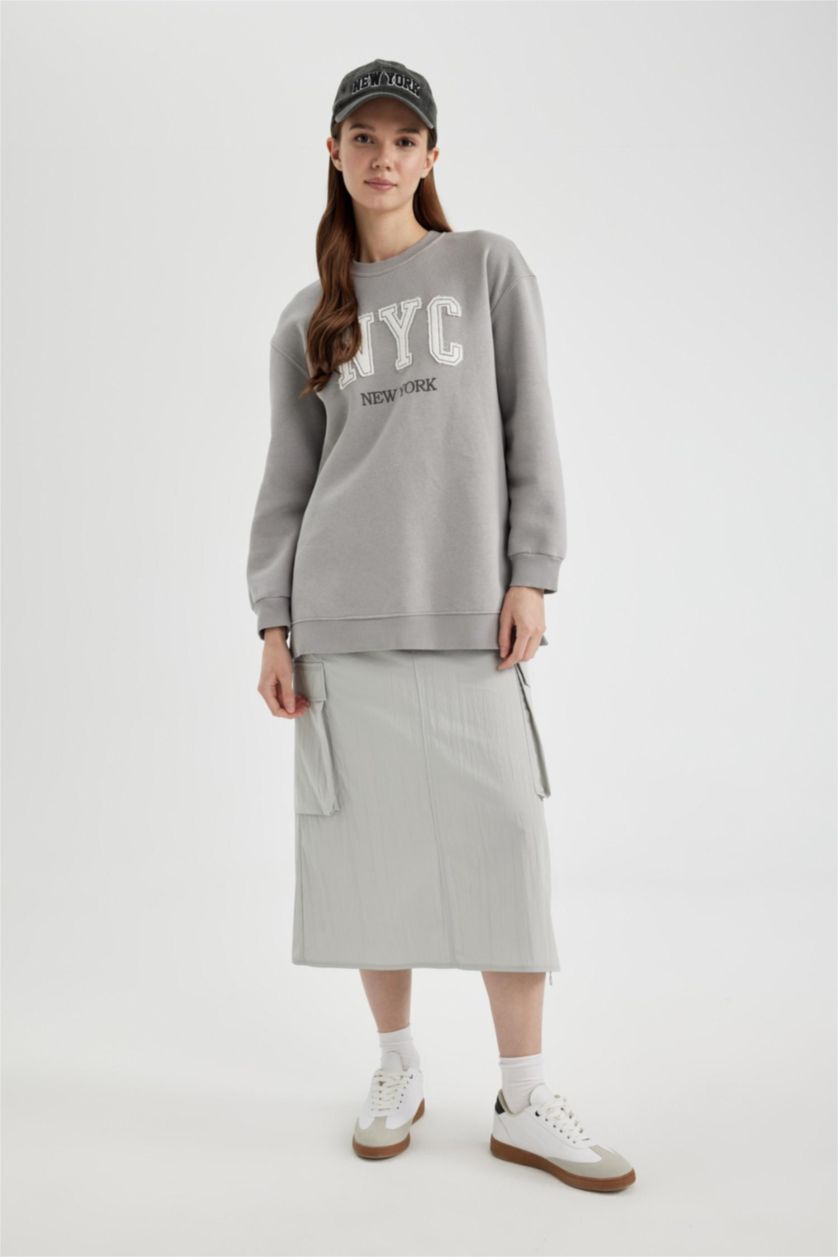 WOMAN Grey Regular Fit Crew Neck Sweatshirt Tunic