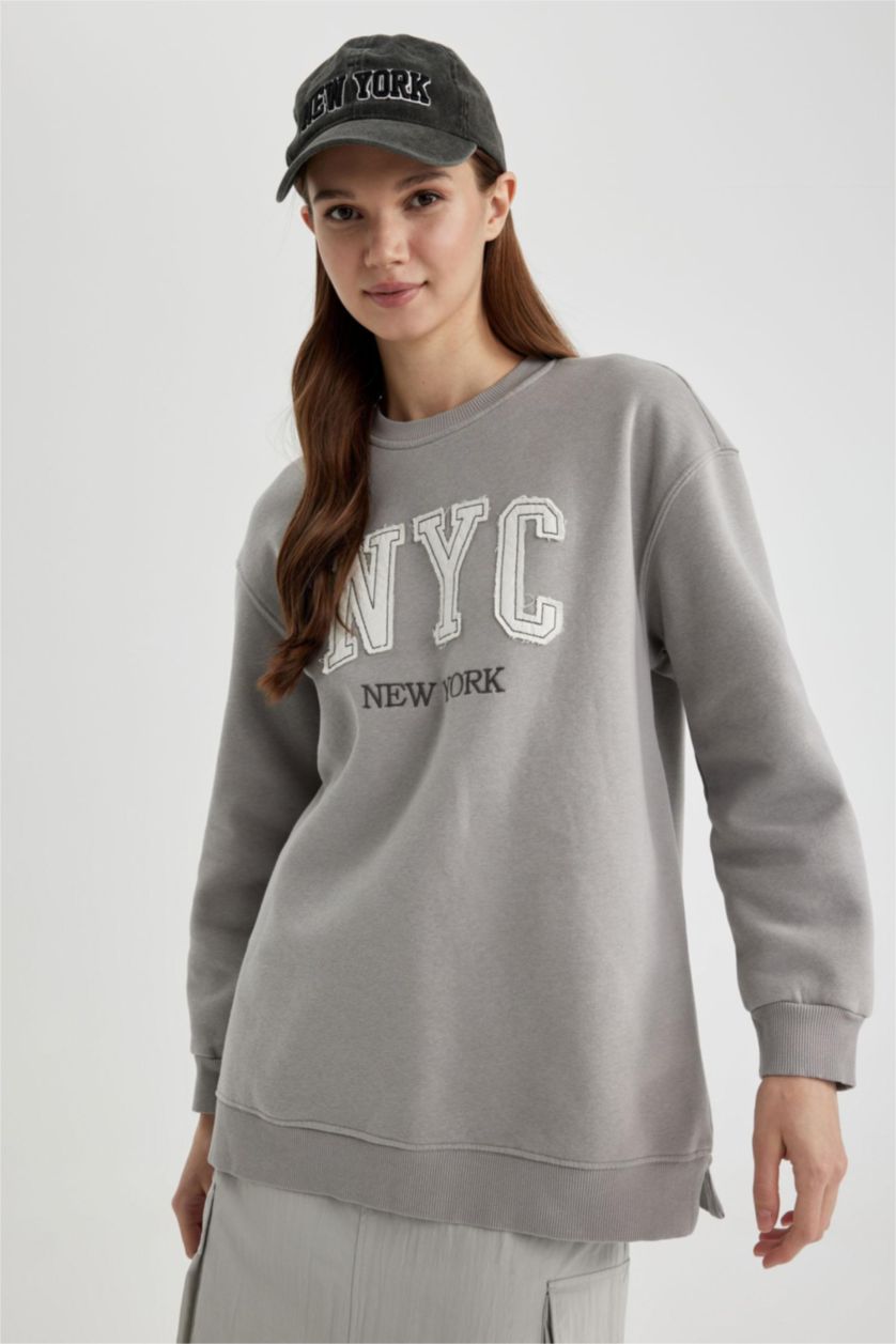WOMAN Grey Regular Fit Crew Neck Sweatshirt Tunic