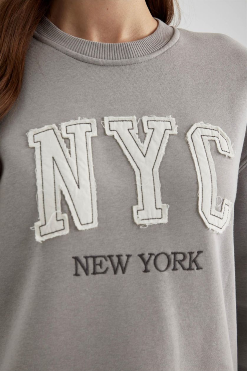 WOMAN Grey Regular Fit Crew Neck Sweatshirt Tunic