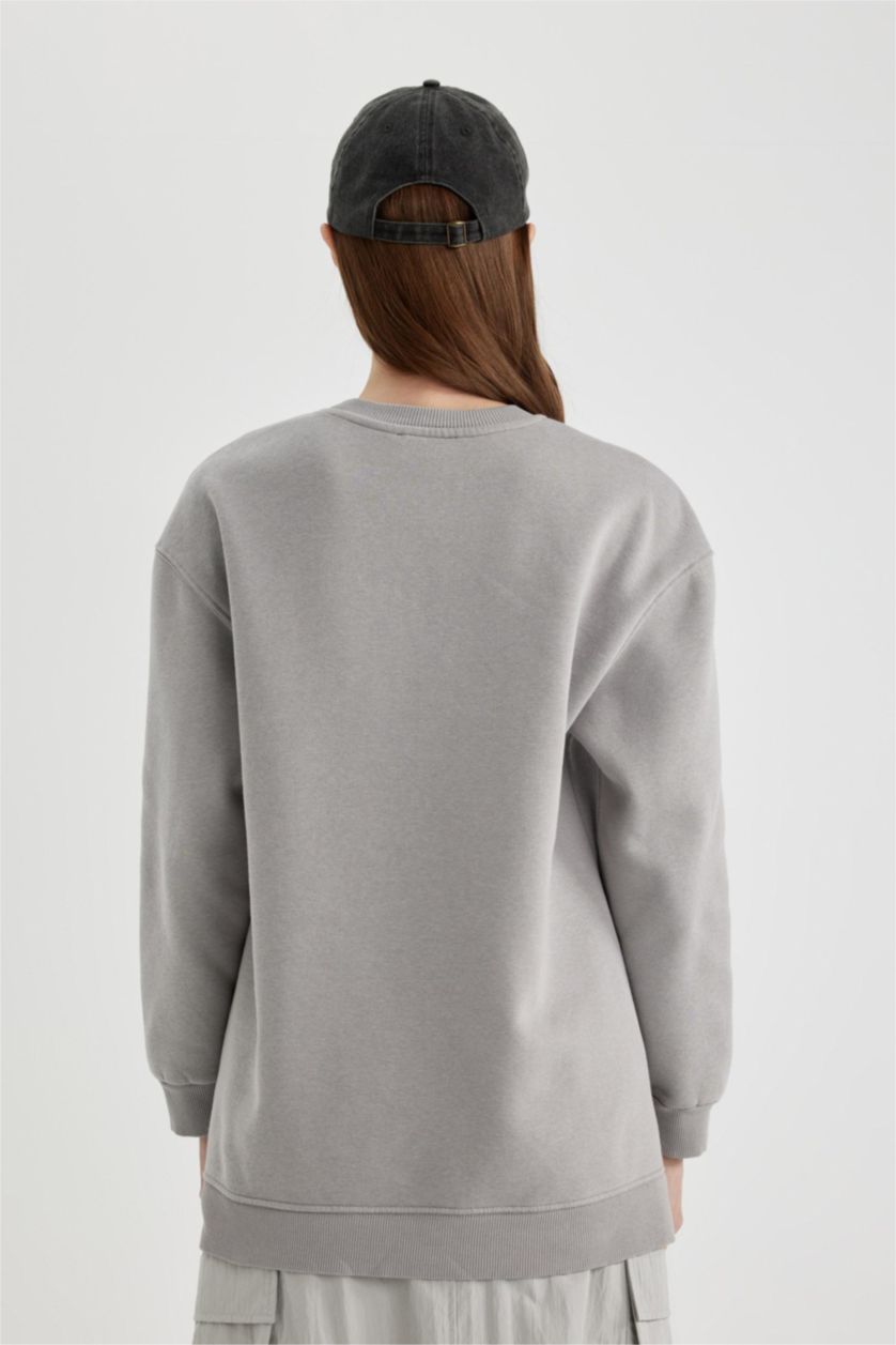 WOMAN Grey Regular Fit Crew Neck Sweatshirt Tunic