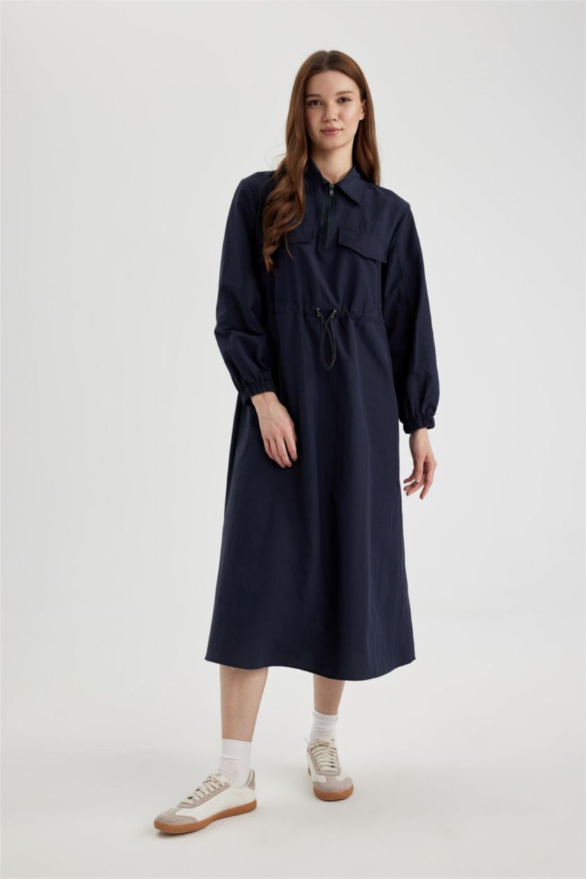 chinese dress ladies Carmel Cotton Poplin Midi Shirt Dress with Bow Detail Xs
