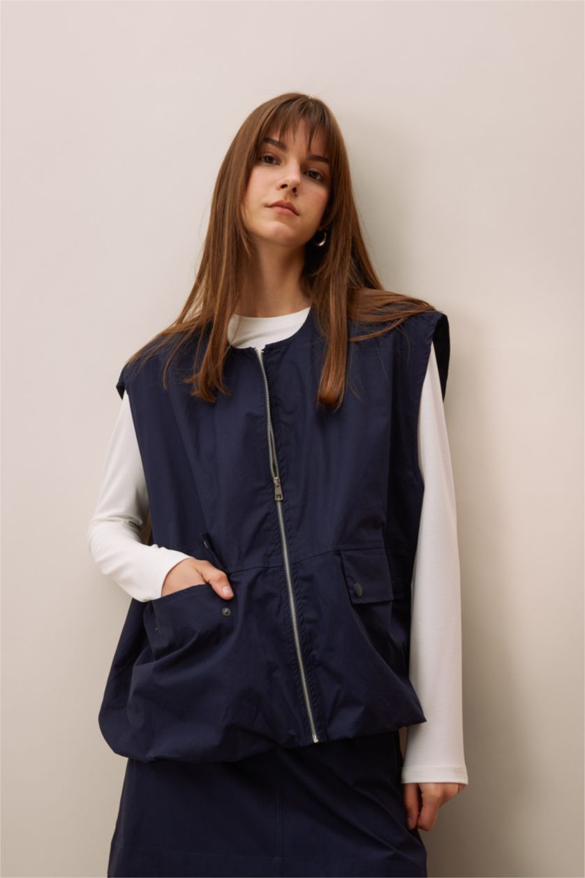 FEMME Marin Gilet zippé en Popeline