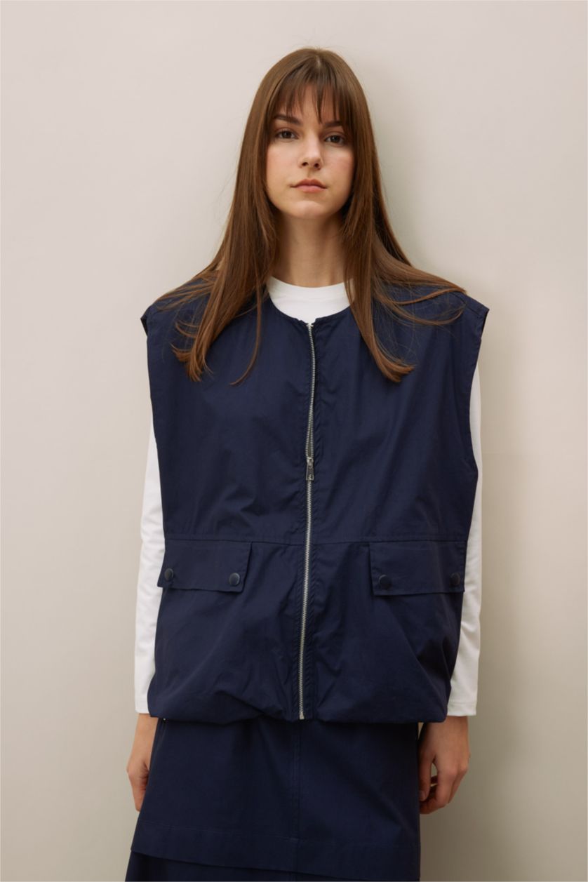 FEMME Marin Gilet zippé en Popeline