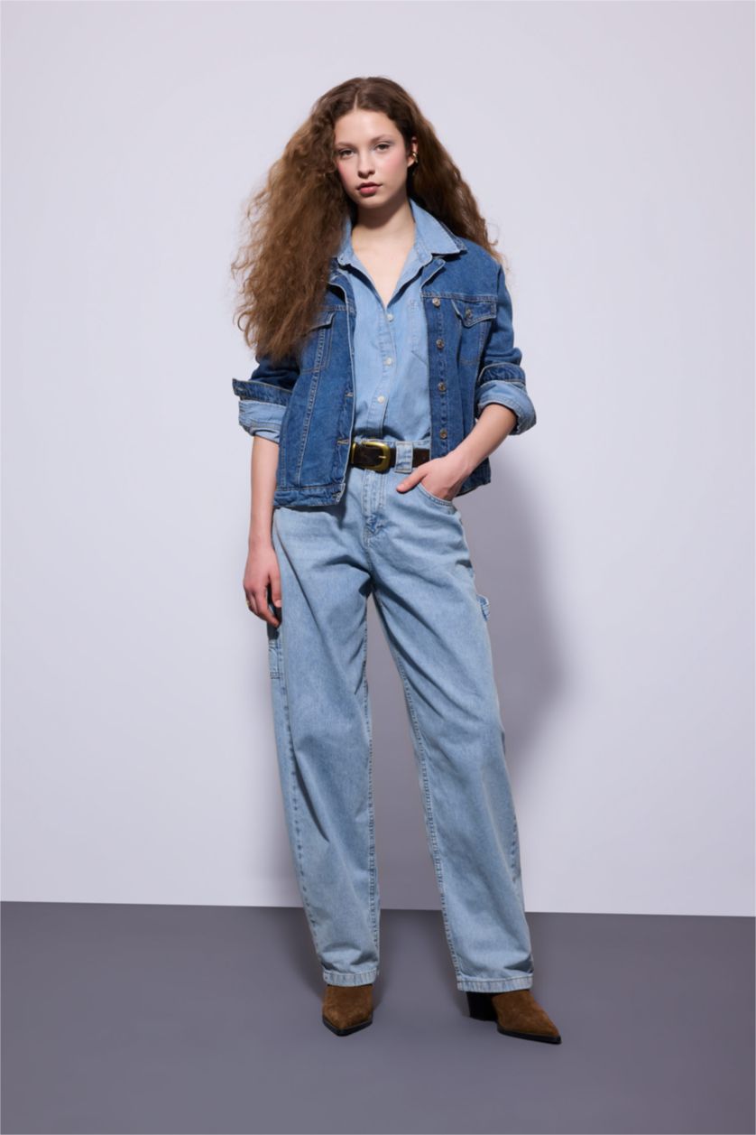 حريمي أزرق جاكيت جينز قصة عادية