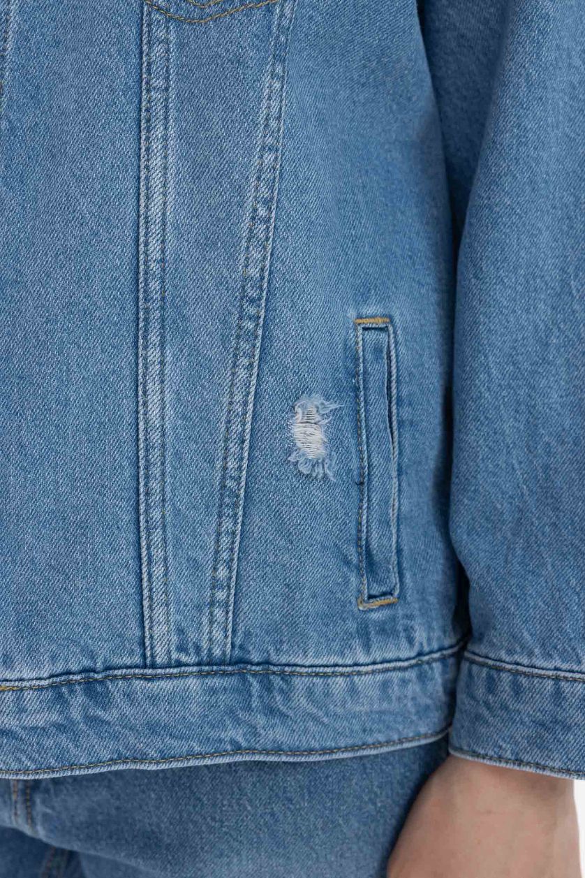 نساء نيلي فاتح جاكيت جينز واسع