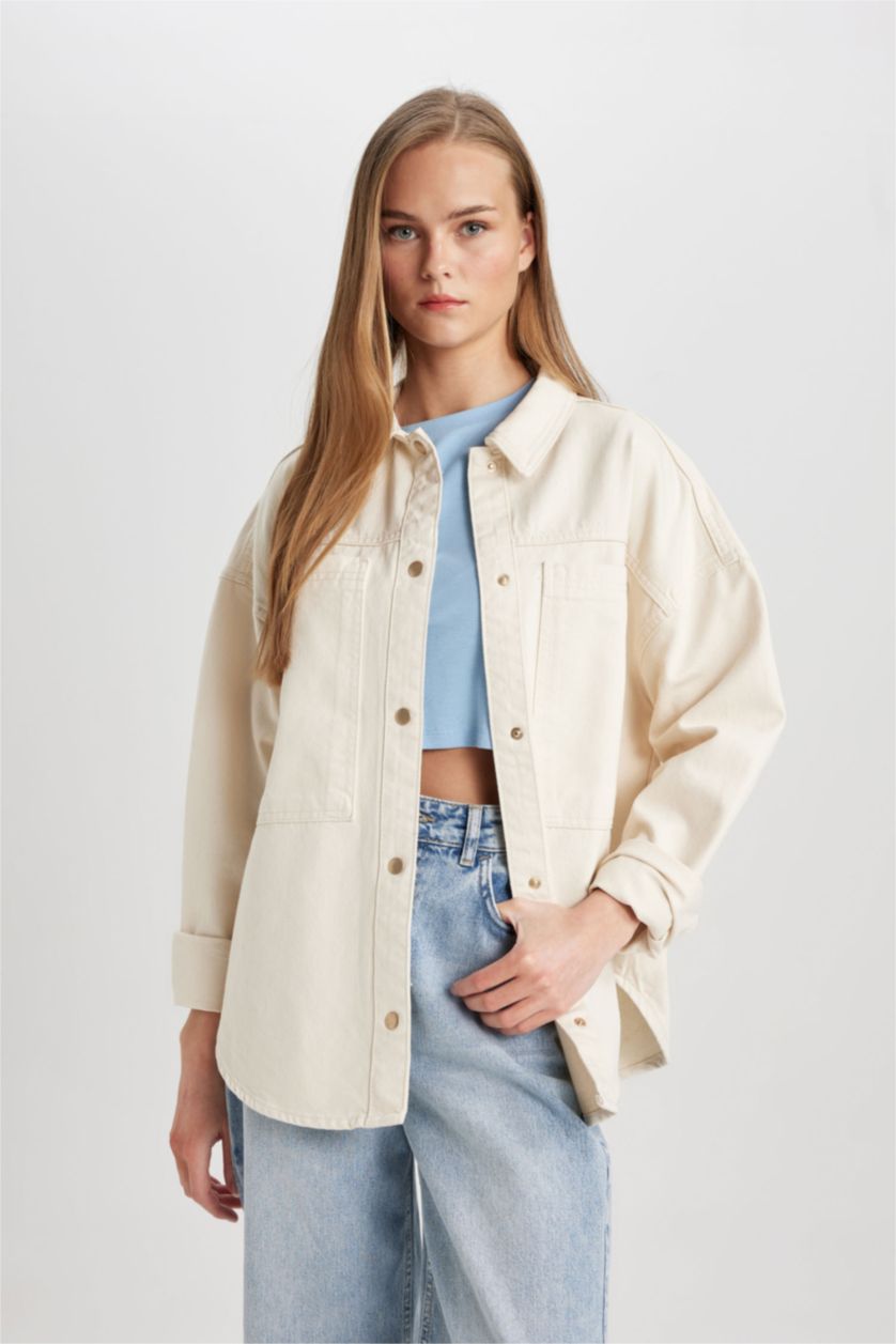 WOMAN Ecru White Jean Shirt Jacket