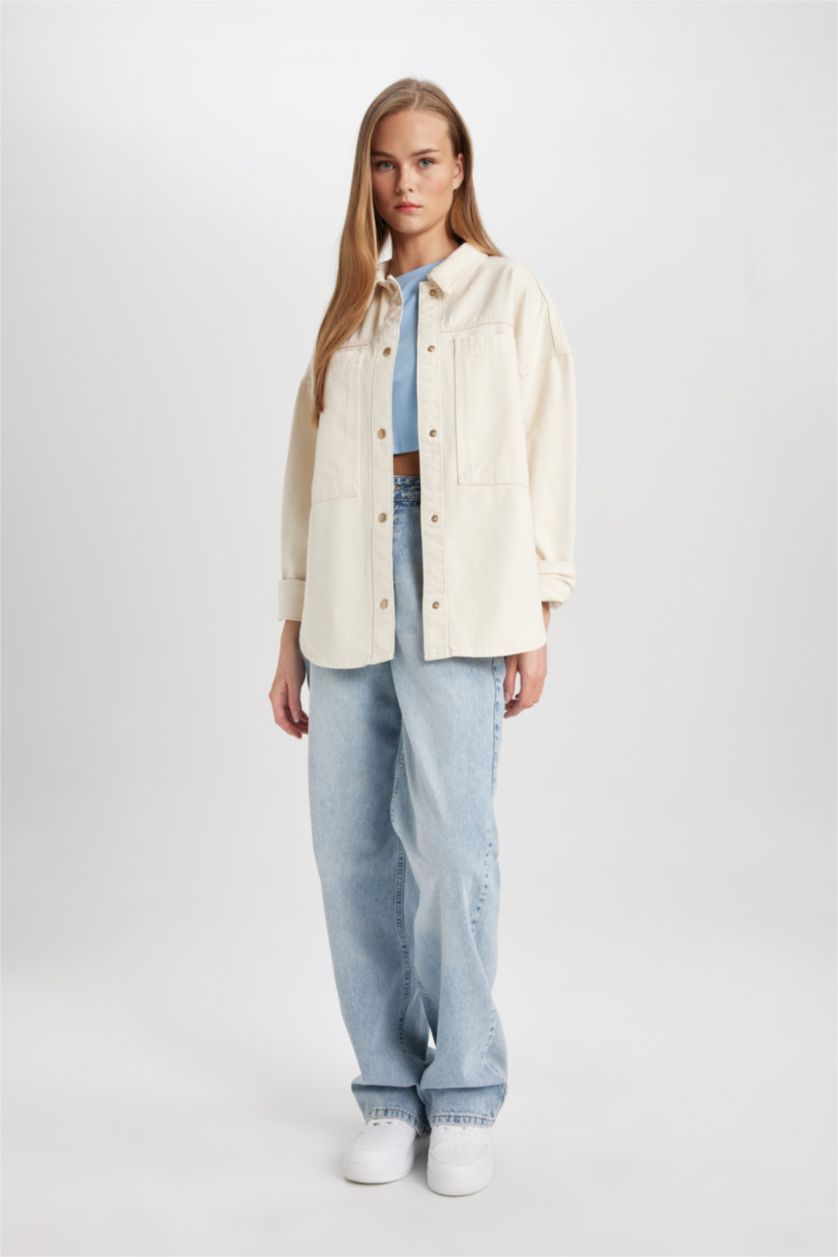 WOMAN Ecru White Jean Shirt Jacket