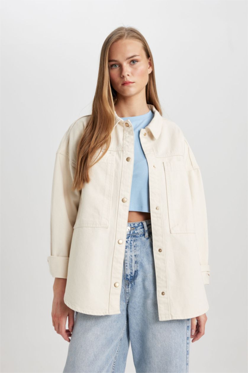 WOMAN Ecru White Jean Shirt Jacket