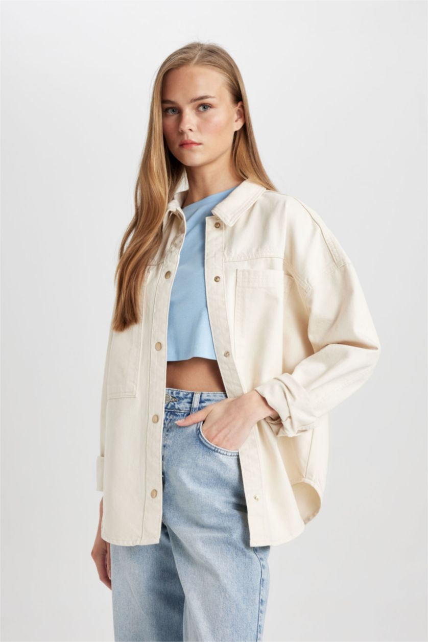 WOMAN Ecru White Jean Shirt Jacket