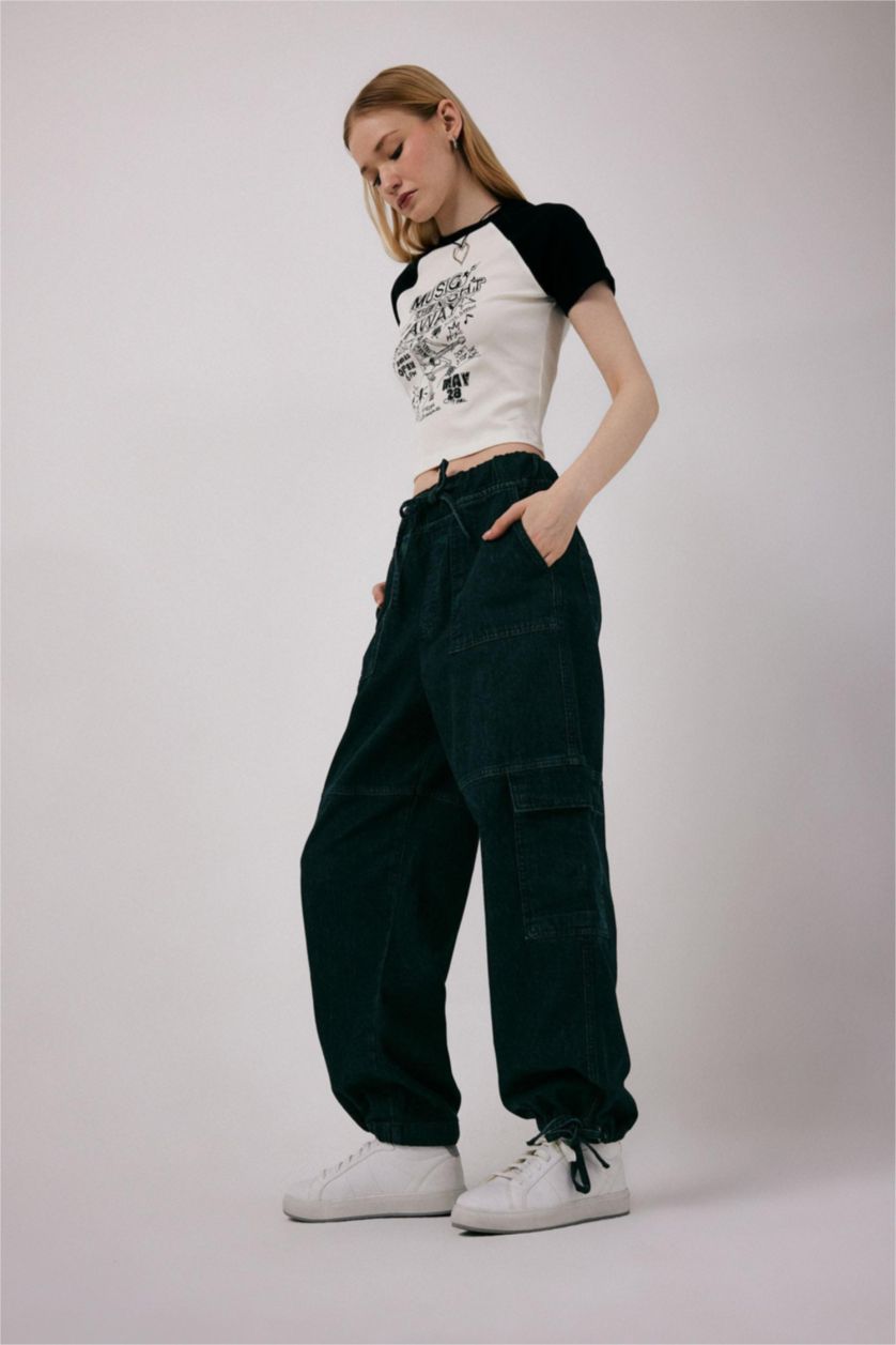 نساء أنثرا بنطرون جينز كارجو بخصر عالي