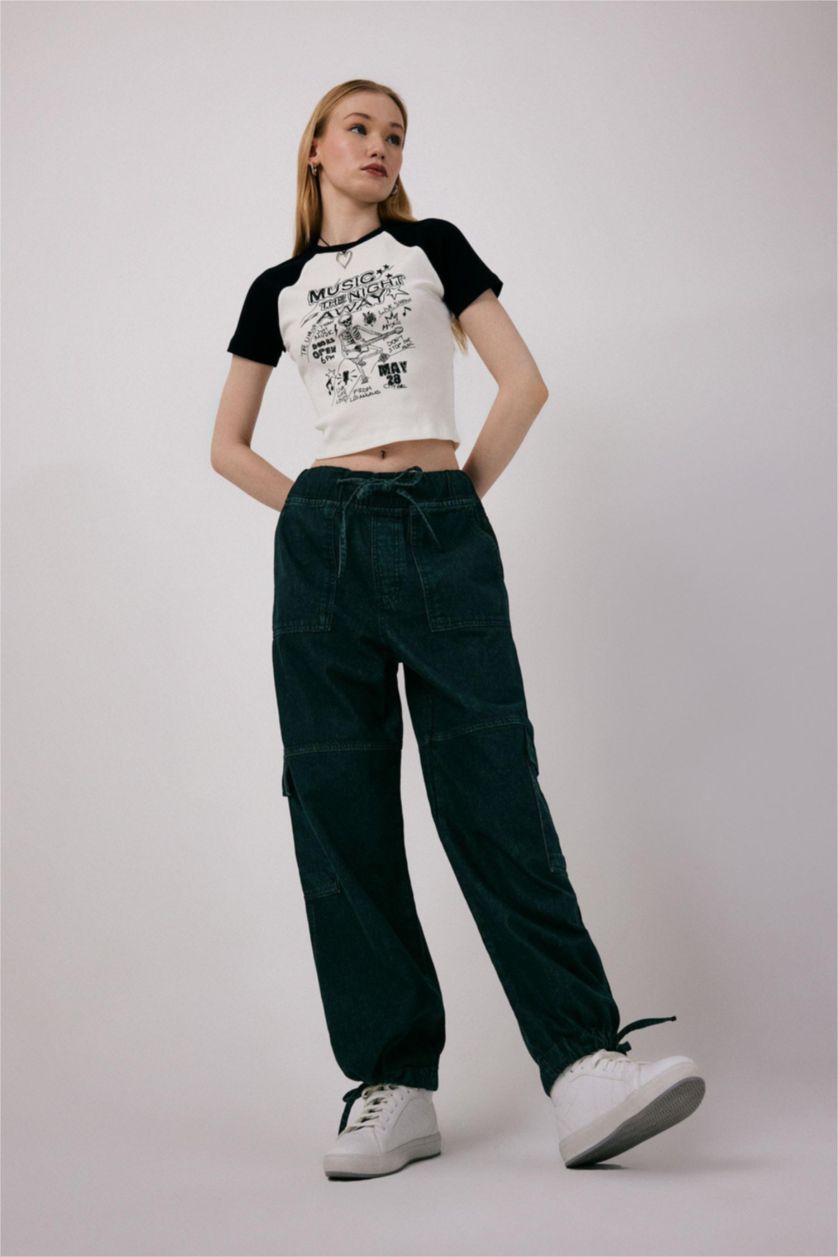 نساء أنثرا بنطرون جينز كارجو بخصر عالي