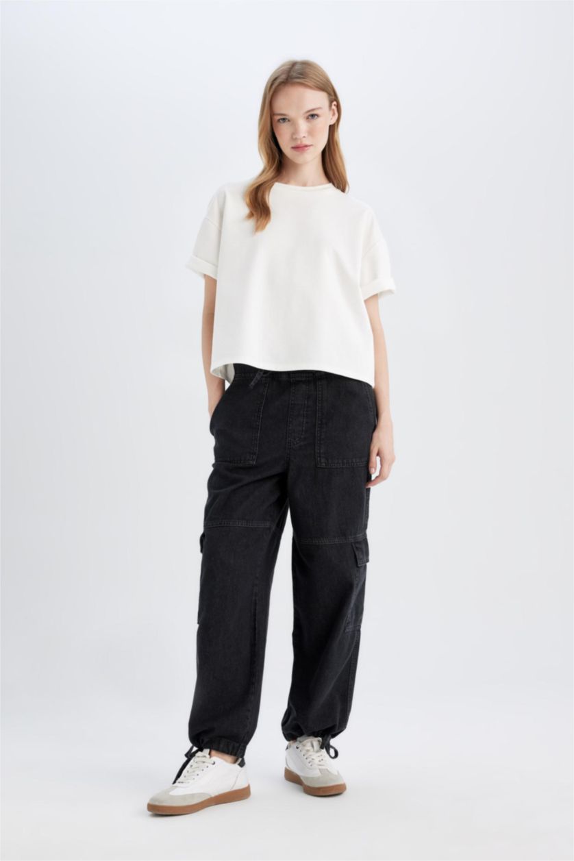 نساء أنثرا بنطرون جينز كارجو بخصر عالي