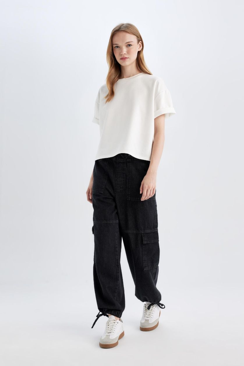 نساء أنثرا بنطرون جينز كارجو بخصر عالي