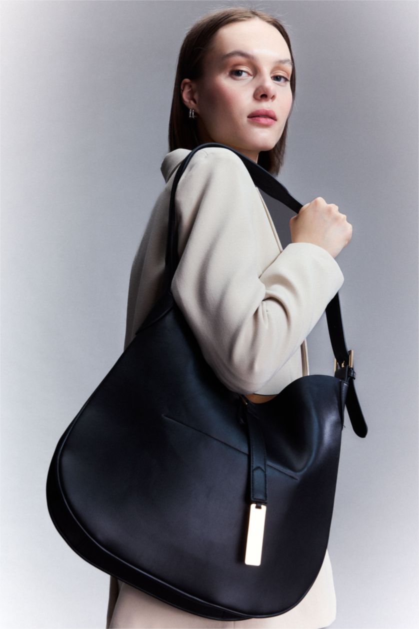 WOMAN Black Faux Leather Shoulder bag