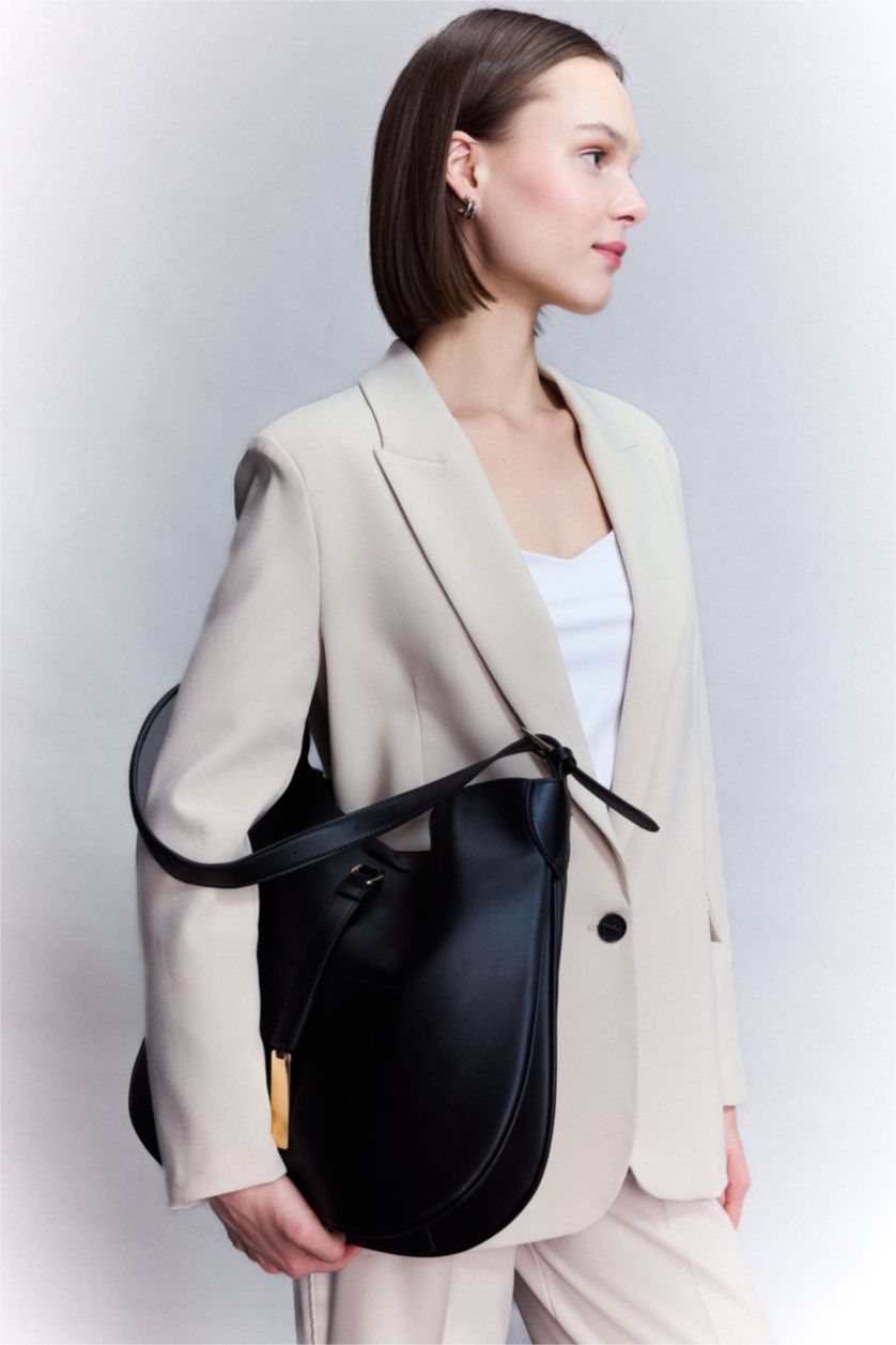 WOMAN Black Faux Leather Shoulder bag