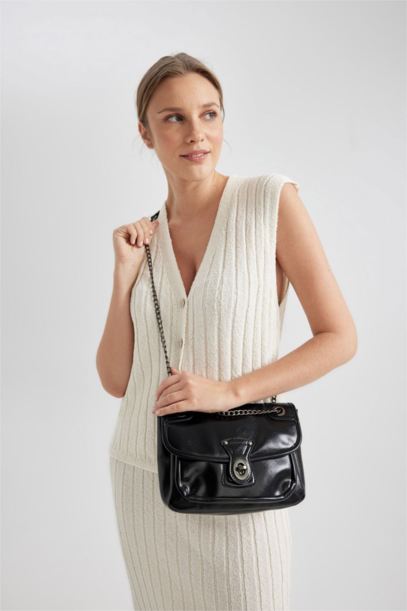 WOMAN Black Faux Leather Shoulder bag