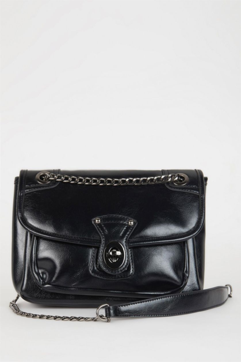WOMAN Black Faux Leather Shoulder bag