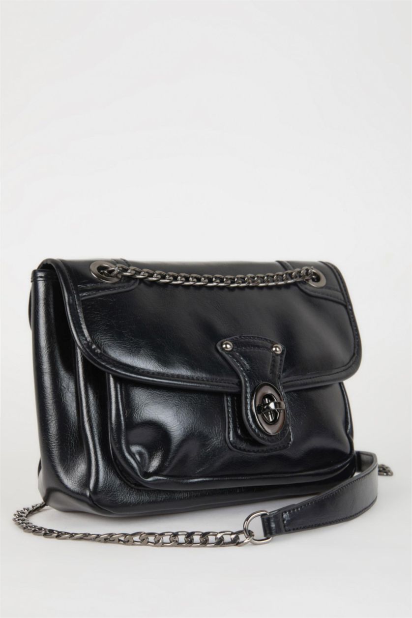 WOMAN Black Faux Leather Shoulder bag