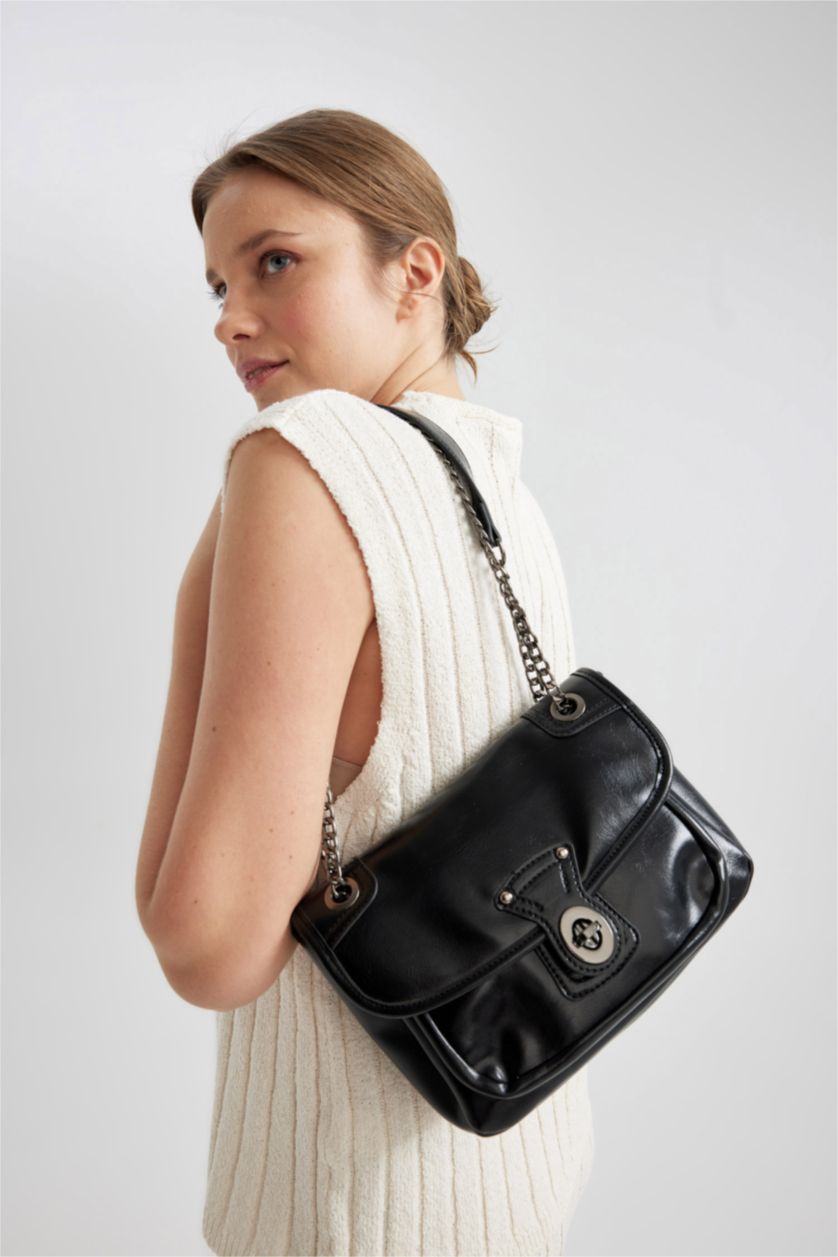 WOMAN Black Faux Leather Shoulder bag