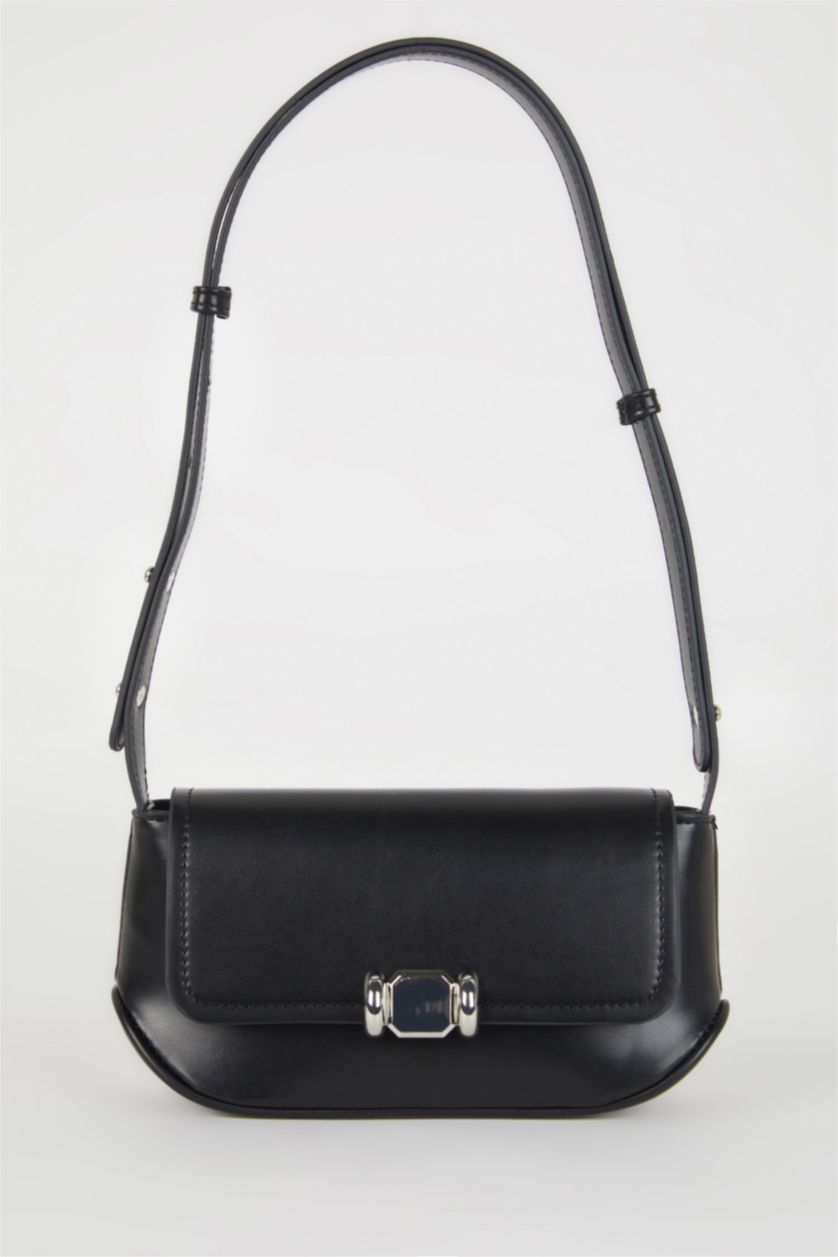 Kadın Siyah Kadın Toka Detaylı Suni Deri Omuz Çantası