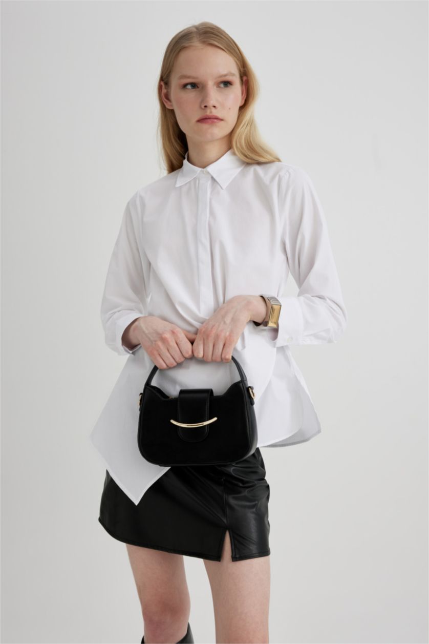 Kadın Siyah Kadın Toka Detaylı Suni Deri Omuz Çantası