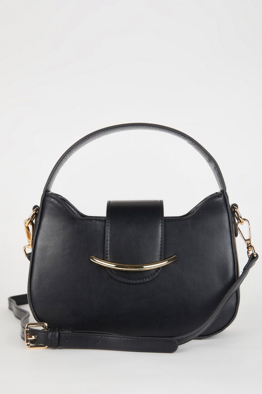 Kadın Siyah Kadın Toka Detaylı Suni Deri Omuz Çantası