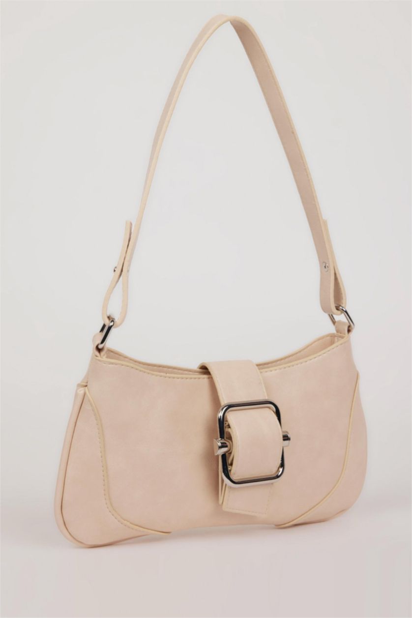 Kadın Bej Kadın Toka Detaylı Suni Deri Omuz Çantası