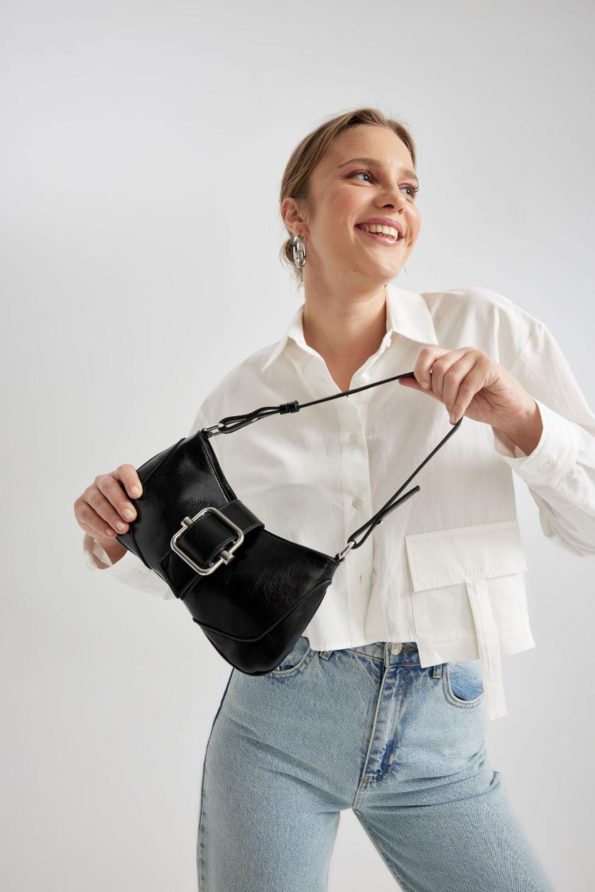 WOMAN Black Faux Leather Shoulder bag