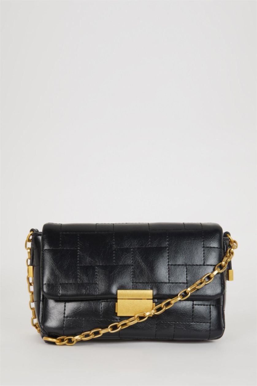 Kadın Siyah Kadın Toka Detaylı Suni Deri Omuz Çantası