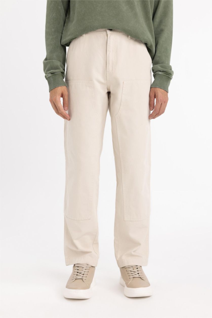 MAN Sand Wide Leg Regular Hem Gabardine Trousers