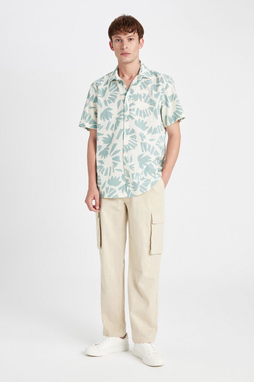 MAN Light Beige Wide Leg With Cargo Pocket Linen Look Trousers