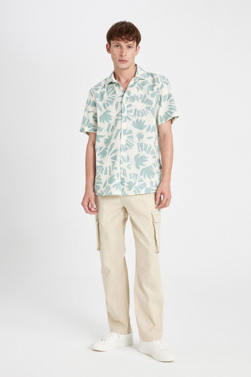 MAN Light Beige Wide Leg With Cargo Pocket Linen Look Trousers