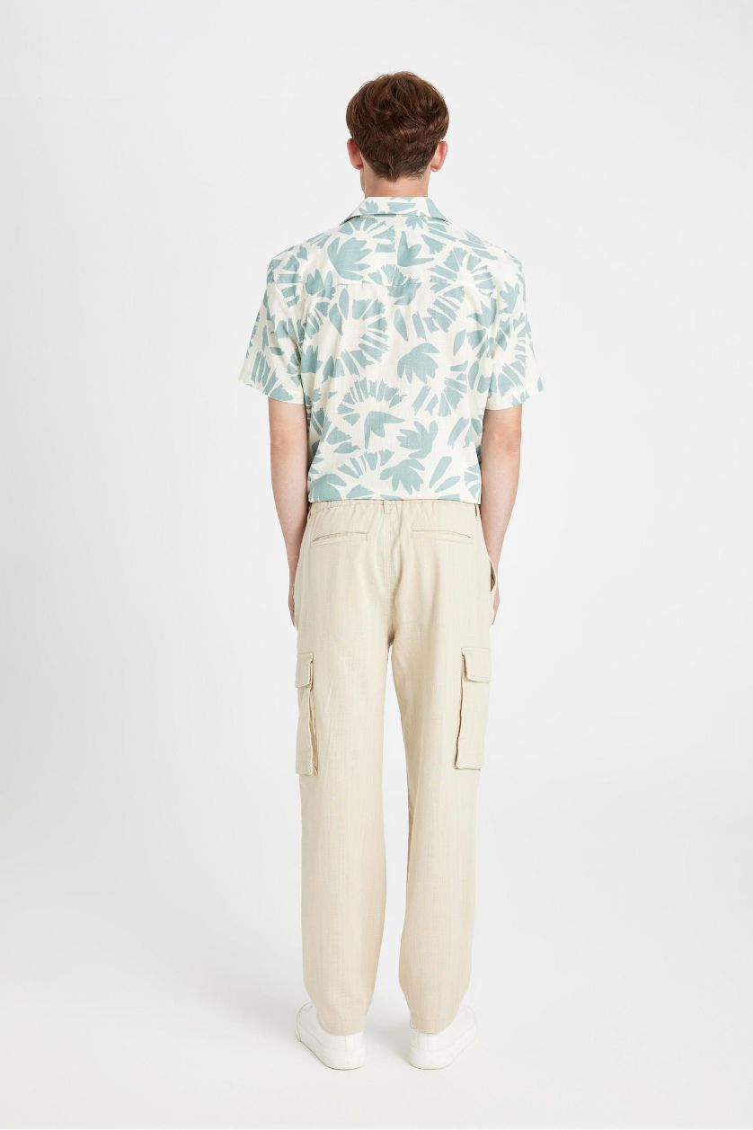 MAN Light Beige Wide Leg With Cargo Pocket Linen Look Trousers