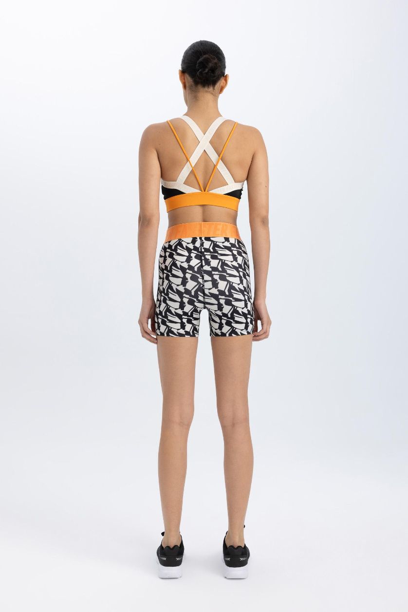 Kadın Siyah Desenli Beli Lastikli Biker Sporcu Tayt