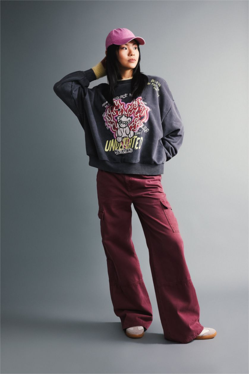 Women Anthracite Oversize Fit Thick Sweatshirt Fabric Sweatshirt