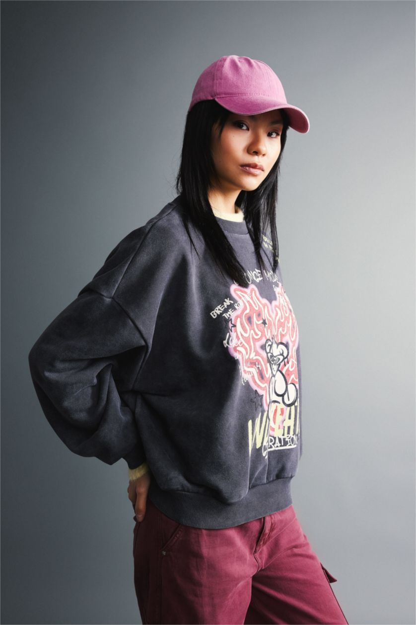 Women Anthracite Oversize Fit Thick Sweatshirt Fabric Sweatshirt