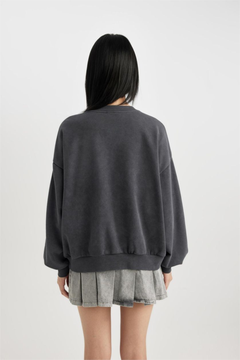 Women Anthracite Oversize Fit Thick Sweatshirt Fabric Sweatshirt
