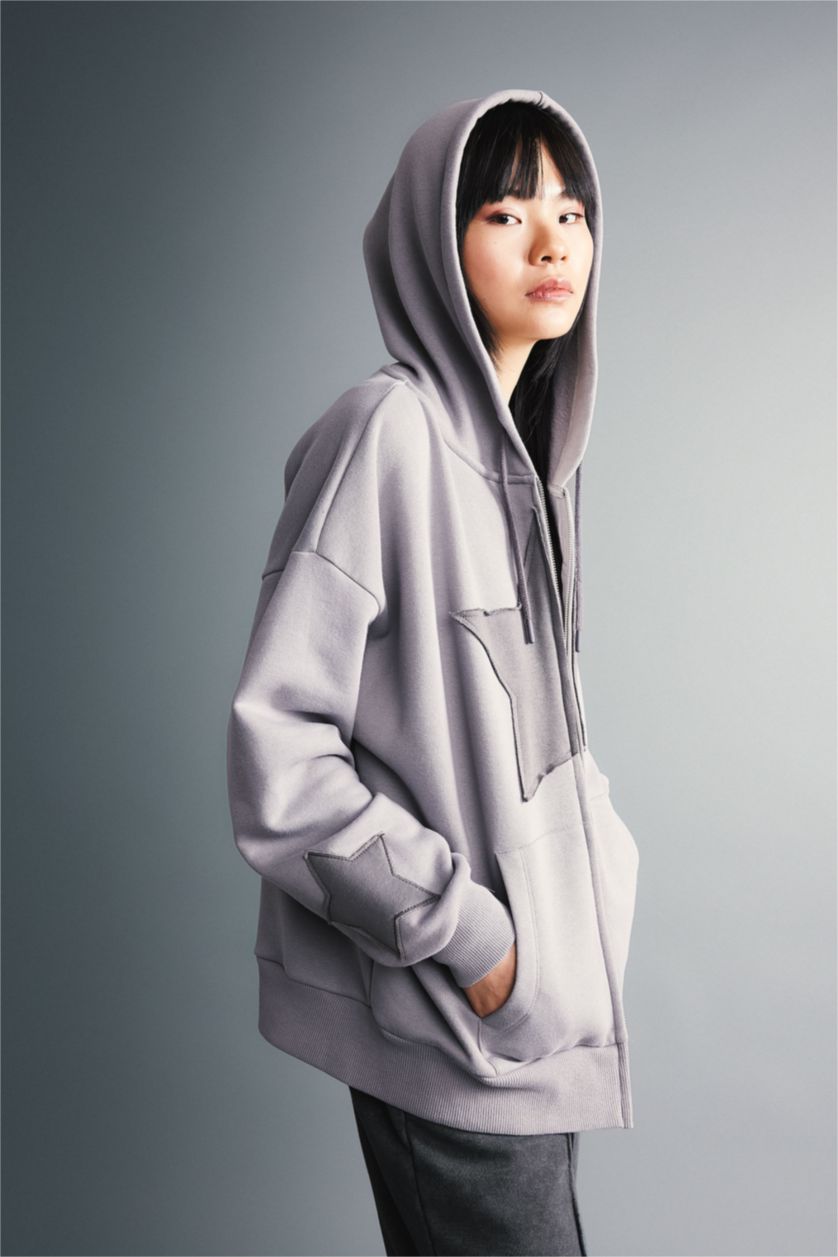 WOMAN Light Grey Oversize Fit Thick Sweatshirt Fabric Cardigan