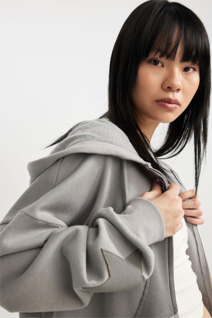WOMAN Light Grey Oversize Fit Thick Sweatshirt Fabric Cardigan