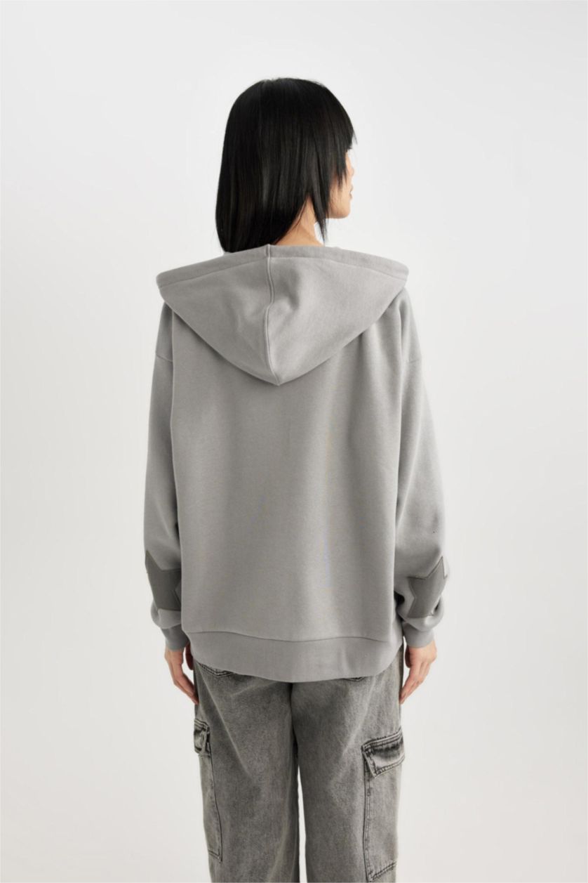 WOMAN Light Grey Oversize Fit Thick Sweatshirt Fabric Cardigan