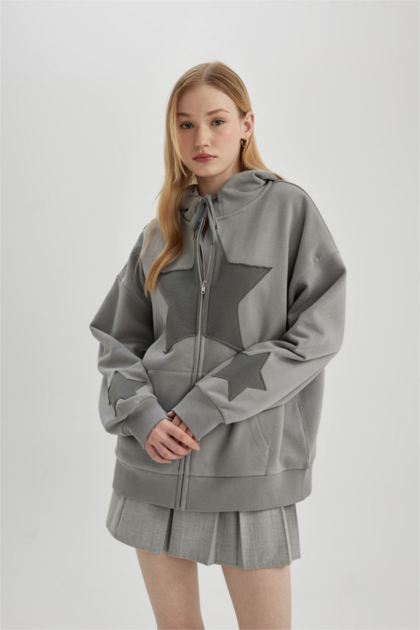 FEMME Gris Clair Sweat à Capuche Oversize Molleton Épais Imprimé