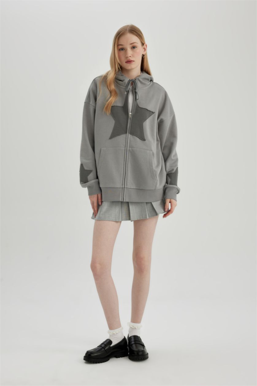 FEMME Gris Clair Sweat à Capuche Oversize Molleton Épais Imprimé