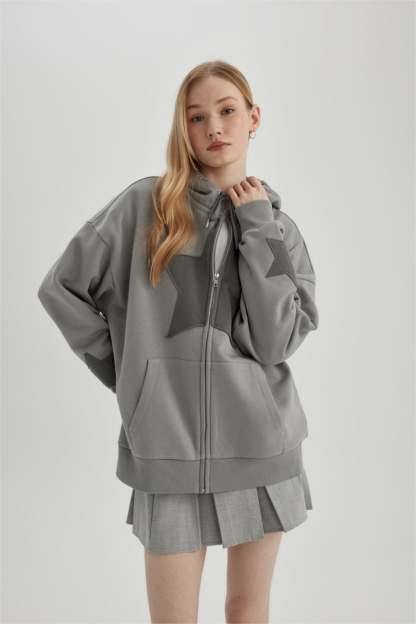 FEMME Gris Clair Sweat à Capuche Oversize Molleton Épais Imprimé