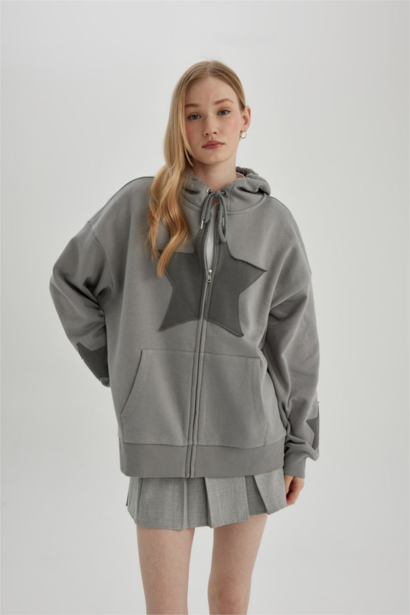 FEMME Gris Clair Sweat à Capuche Oversize Molleton Épais Imprimé
